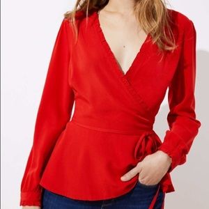 LOFT Petite Ruffle Wrap Blouse NWT